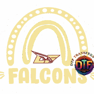 Falcons logo with decorative rainbow design.