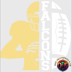 Silhouette of football player with "FALCONS" text.