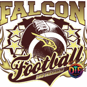 Falcon football graphic with stars and flames.