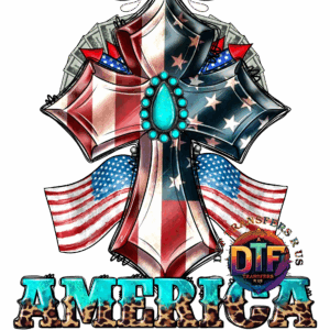 American flag-themed cross with "America" text.