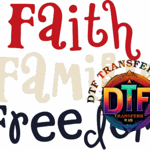 Faith, Family, Freedom text with colorful logo.