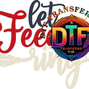 Colorful DTF logo with cursive text.